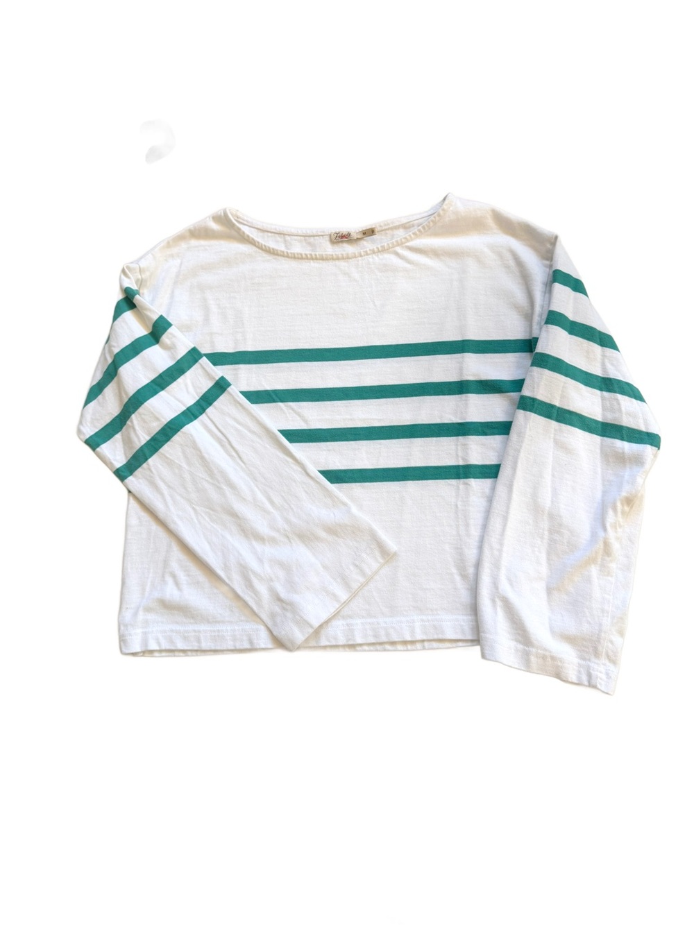 Faherty Sport Jersey Green White Striped Crop Top M Breton Stripe Boxy Fit Shirt